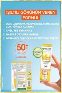 C Vitamini Parlak Günlük Güneş Koruyucu Fluid Yüz Kremi Işıltılı Doku SPF50, 40 ml