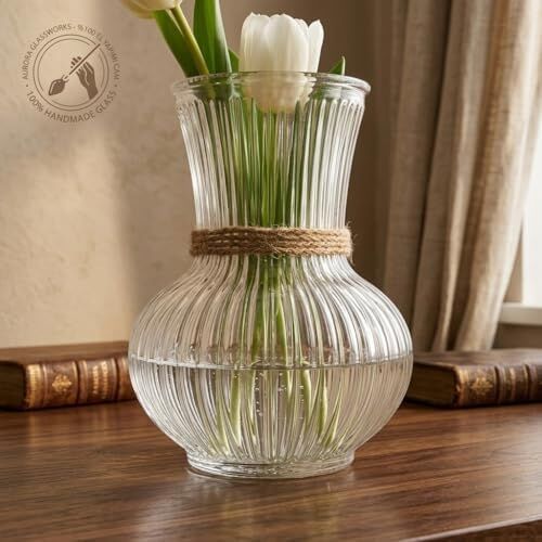 Pure Model El Yapımı Üfleme Cam Küçük Vazo - Şeffaf Optikli Dekoratif Çiçeklik 13X7 cm