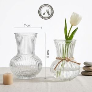 Pure Model El Yapımı Üfleme Cam Küçük Vazo - Şeffaf Optikli Dekoratif Çiçeklik 13X7 cm