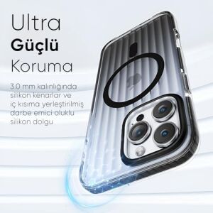 iPhone 15 Pro Için Elite Serisi Magsafe ile Uyumlu Arkası Yarı Saydam Parmak Izi Tutmayan ve Çizilmeyen Polikarbonat Kenarları Yumuşak Silikon Kılıf (Natural Titanium, 15 Pro)