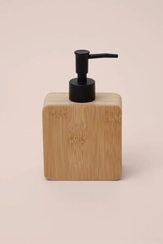 Premium Doğal Bambu Sıvı Sabunluk - Pompalı Ahşap Kare Sabun Dağıtıcı, Banyo ve Mutfak Tezgâh Üstü Lüks Sıvı Sabun Şişesi