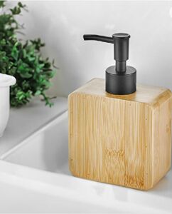 Premium Doğal Bambu Sıvı Sabunluk - Pompalı Ahşap Kare Sabun Dağıtıcı, Banyo ve Mutfak Tezgâh Üstü Lüks Sıvı Sabun Şişesi