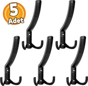 BADEM10 5 Adet Noktalı Portmanto Askı Vestiyer Duvar Dolap Elbise Askısı Siyah Metal Mobilya Kapı Askılığı Askılık