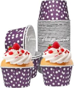 Trend Hediye Sepeti 50'li Mor Puantiyeli Muffin Kek Kalıbı, Kek Kapsülü Cupcake Kalıbı, Airfryer Uyumlu