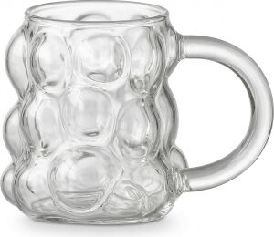 Boncuk Desenli Borosilikat Cam Bardak, 350 ml Geniş Kapasite, Isıya Dayanıklı Yapı, Bulaşık Makinesinde Yıkanabilir, Ev Ofis Restoran Için Uygun Kulplu Kahve Espresso Sunum Bardağı