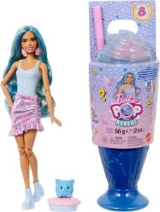 Pop Reveal Serisi Bebek ve Aksesuar Seti, Atıştırmalık Serisi, Kapkek Düşkünü Havalı Kız ve Evcil Hayvanı, Renk Değişimi Dahil 8 Sürpriz, JFY61