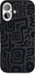 IPhone 16 ile Uyumlu Desenli Siyah Telefon Kılıfı - Dayanıklı, Ince ve Hafif Tasarım - Darbeye Dayanıklı Silikon Malzeme - Kamera ve Ekran Koruması (Labirent)