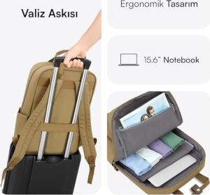 MCE-1523 Eco Çevre Dostu Laptop Sırt Çantası 15.6 Inç, Ykk Fermuarlı Bilgisayar Sırt Çantası, Kadın ve Erkek Günlük Çanta, Okul ve Iş Çantası, Camel