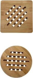 Bambu Nihale, Yuvarlak ve Kare Çizgili, Tencere Tava Çaydanlık Için, 17 Cm, Doğal Ahşap, Nemli Bezle Silinebilir