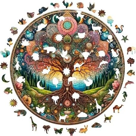 Ahşap Puzzle Yetişkin - Kozmik Yaşam Ağacı - 252 Parça, 29 x 29 cm - Yapıştırıcı Folyo Dahil - Benzersiz Şekilli Parçalar & Özel Figürler - A1-08
