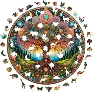 Ahşap Puzzle Yetişkin - Kozmik Yaşam Ağacı - 252 Parça, 29 x 29 cm - Yapıştırıcı Folyo Dahil - Benzersiz Şekilli Parçalar & Özel Figürler - A1-08