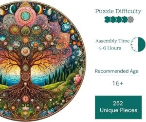 Ahşap Puzzle Yetişkin - Kozmik Yaşam Ağacı - 252 Parça, 29 x 29 cm - Yapıştırıcı Folyo Dahil - Benzersiz Şekilli Parçalar & Özel Figürler - A1-08