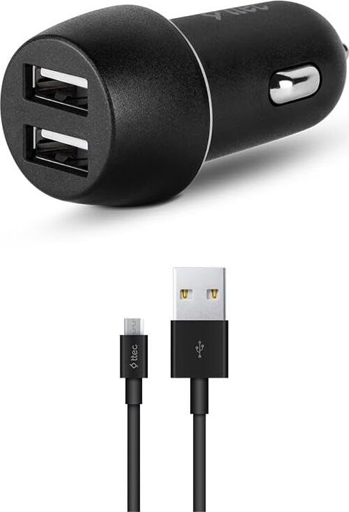 Duo 3.1A Araç Şarj Aleti Çift USB + Micro USB Kablo Siyah