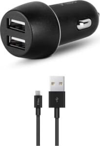 Duo 3.1A Araç Şarj Aleti Çift USB + Micro USB Kablo Siyah