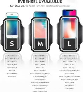 iPhone  Xiaomi  ile Uyumlu Universal 6,9'' Inç E Kadar Uyumlu Anahtar Koyma Bölmeli Spor Koşu Yürüyüş Için Kol Bandı Siyah