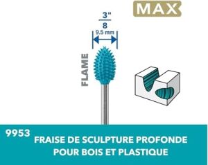 Max High Performance Power Carving Bit (9953), Paslanmaz Çelik Malzeme, 9,5 mm Genişliğinde ''alev'', Ahşap, Plastik, Eva Köpük ve Kauçuk Oymak Için. Dremel Max Life Parçası
