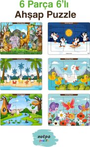 Çocuklar Için Eğitici ve Öğretici Ahşap 6 Parça 13X17 Renkli Puzzle 6'lı SET-606, 8692016027168