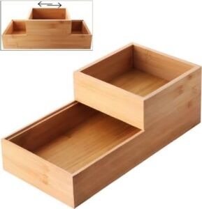 2'li Çok Amaçlı Bambu Organizer Set - Büyük ve Küçük Boy Banyo, Mutfak ve Ofis Düzenleyici Kutu - Ahşap Dekoratif Saklama Seti (33X16X12 cm & 15X15X6 Cm)