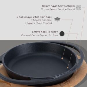 Pişirme Kabı Lv Eco Y Tv 12 K4 Yuvarlak Tabak Çanak ve Tabak, Ahşap, Çap 12 Cm, Dökme Demir, Siyah