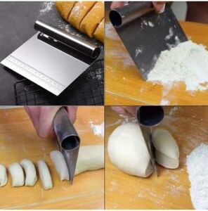 Paslanmaz Çelik Hamur Kesme ve Kazıyıcı Spatula Ölçü Çizgili Pasta Kek Kesici Aparat