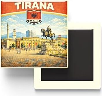Arnavutluk Tiran Şehri Temalı Vintage Buzdolap Magneti – 9x9 cm
