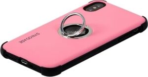 iPhone Xr Halka Standlı Mat Kılıf Ring Holder Parmak Destekli Darbe Azaltıcı Tpu Koruyucu Kapak Açık Pembe