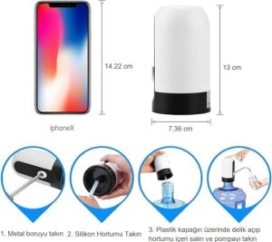 Şarjlı Damacana Su Pompası – USB ile Şarj Edilebilir, Otomatik Tek Motorlu Su Pompası, Taşınabilir , Damacana Su Çekme Cihazı