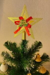 Yılbaşı Ağacı Yıldızı Gold Kırmızı Kurdelalı Merry Christmas Yazılı Yılbaşı Süsü