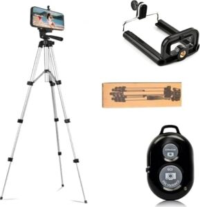 Bluetooth Lu Telefon Tutuculu Tripod 102 cm Kamera Telefon Tutuculu Uyumlu (Gümüş) Profesyonel