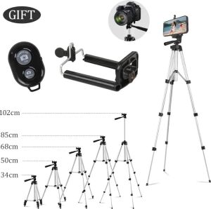 Bluetooth Lu Telefon Tutuculu Tripod 102 cm Kamera Telefon Tutuculu Uyumlu (Gümüş) Profesyonel
