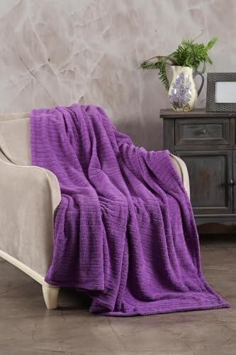Comfy | Çizgili Wellsoft Tv Battaniyesi 110X180 cm Mor