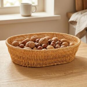 El Yapımı Doğal Hasır Sepet - Büyük Boy Oval Ekmeklik ve Çok Amaçlı Sunumluk (31X24X8 Cm)