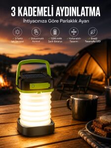 LED Lamba Kamp Lambası Hafif Taşınabilir Şarj Süreli Akordeon El Fenerli