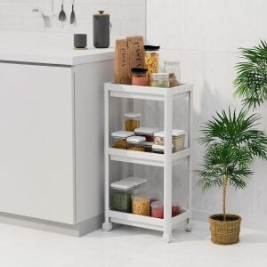 Peggy 3 Katlı Tekerlekli Raf Ünitesi - 36X71X23 cm Dar Alan Düzenleyici - Mutfak ve Banyo Için Aletsiz Kurulum Servis Arabası (Beyaz - Siyah - Gri) (Beyaz)