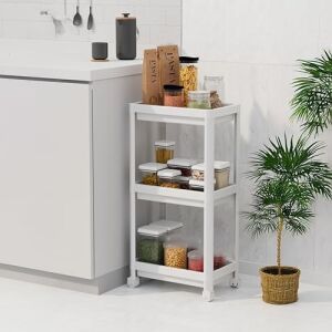 Peggy 3 Katlı Tekerlekli Raf Ünitesi - 36X71X23 cm Dar Alan Düzenleyici - Mutfak ve Banyo Için Aletsiz Kurulum Servis Arabası (Beyaz - Siyah - Gri) (Beyaz)
