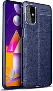 - Galaxy M51 ile Uyumlu Kılıf Darbe Korumalı Deri Görünümlü Silikon Arka Kapak - Lacivert (Lacivert)
