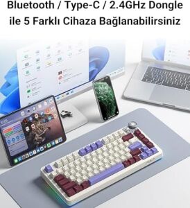 Aula AU75 3 Modlu Rgb Hot Swap Mekanik Tkl Seiya Switch Kablosuz Makrolu Klavye Bej