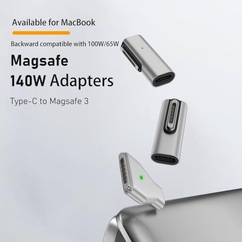 Type-C - Magsafe 3 ile Uyumlu Manyetik Şarj Adaptörü Çevirici 140W Hızlı Şarj Desteği, LED Göstergeli Gümüş Sfo-3