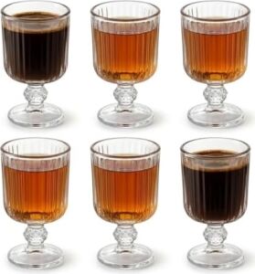 6’lı Cam Ayaklı Bardak Seti 65 ml Çizgili Desenli Şık Sunum Bardağı Kahve Yanı Su Meşrubat Bardağı