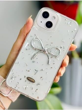Apple Iphone 13-14 - 15 ile Uyumlu Şeffaf Simli Epoksili Telefon Kılıfı