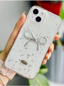Apple Iphone 13-14 - 15 ile Uyumlu Şeffaf Simli Epoksili Telefon Kılıfı