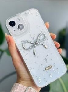Apple Iphone 13-14 - 15 ile Uyumlu Şeffaf Simli Epoksili Telefon Kılıfı