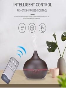 Uzaktan Kumandalı 550ML Aroma Difüzörü Ultrasonik Hava Nemlendirici Buhar Makinesi Rgb 7 Renk Led, Siyah