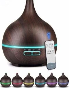 Uzaktan Kumandalı 550ML Aroma Difüzörü Ultrasonik Hava Nemlendirici Buhar Makinesi Rgb 7 Renk Led, Siyah
