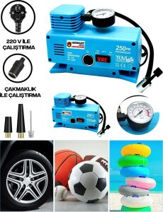 220 Volt-12 Volt 250 Psi Geniş Uygulama Yelpazesi Kompresör Lastik Hava Şişirme Oto Pompası