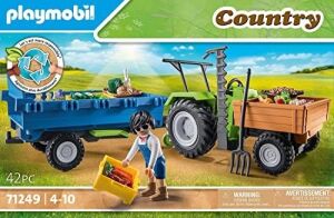 Playmobil Country 71249 Römorklu Traktör, Taşıma Kutuları Dahil, Organik Çiftlik Için Yeşil Traktör, 4 Yaşından Büyük Çocuklar Için Sürdürülebilir Oyuncak