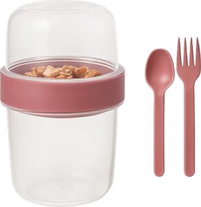 Pembe Saklama Kabı – 2 Katlı Taşınabilir Yemek Kabı, Kaşık ve Çatal Dahil 18X10 cm