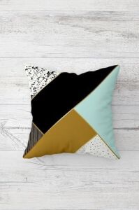 Kuş Tüyü Desenli Geometrik Gizli Fermuarlı Kırlent Kılıfı Koltuk Yastık Kılıfı TAKIM(4ADET), Mavi-Beyaz 45 x 45