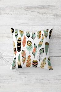 Kuş Tüyü Desenli Geometrik Gizli Fermuarlı Kırlent Kılıfı Koltuk Yastık Kılıfı TAKIM(4ADET), Mavi-Beyaz 45 x 45