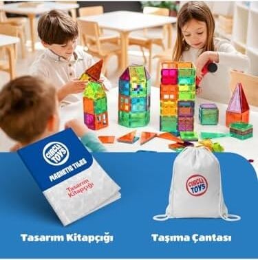 Circle Toys Magnetic Tiles Manyetik Yapı Blokları 36 Parça 3D Steam Eğitici Çocuk Oyuncağı ve Inşa Seti